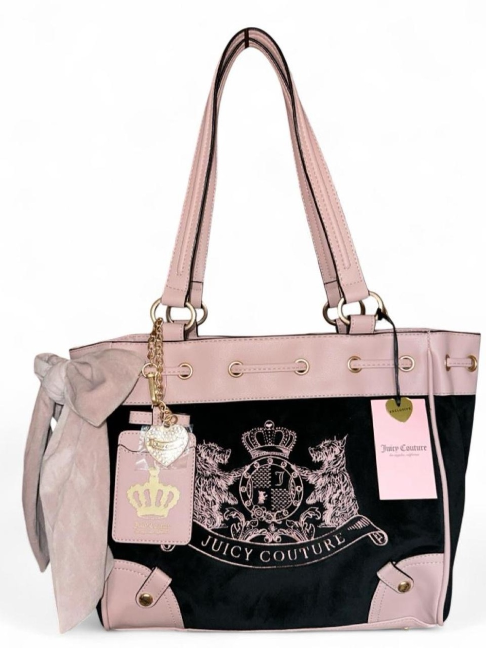 Juicy Couture “Classic Scottie Dog” Daydreamer Tote, black/pink